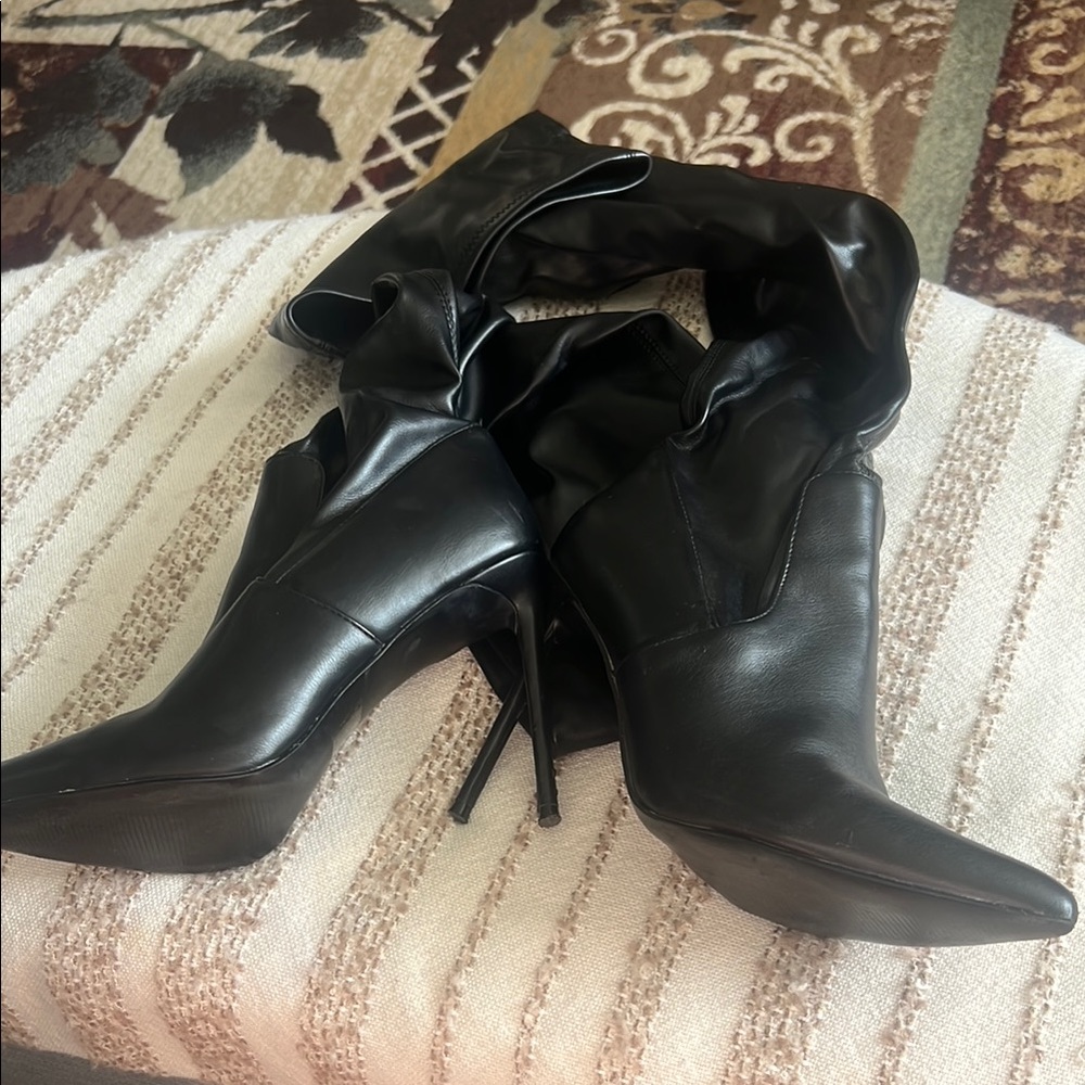 Black Leather Stiletto Boots